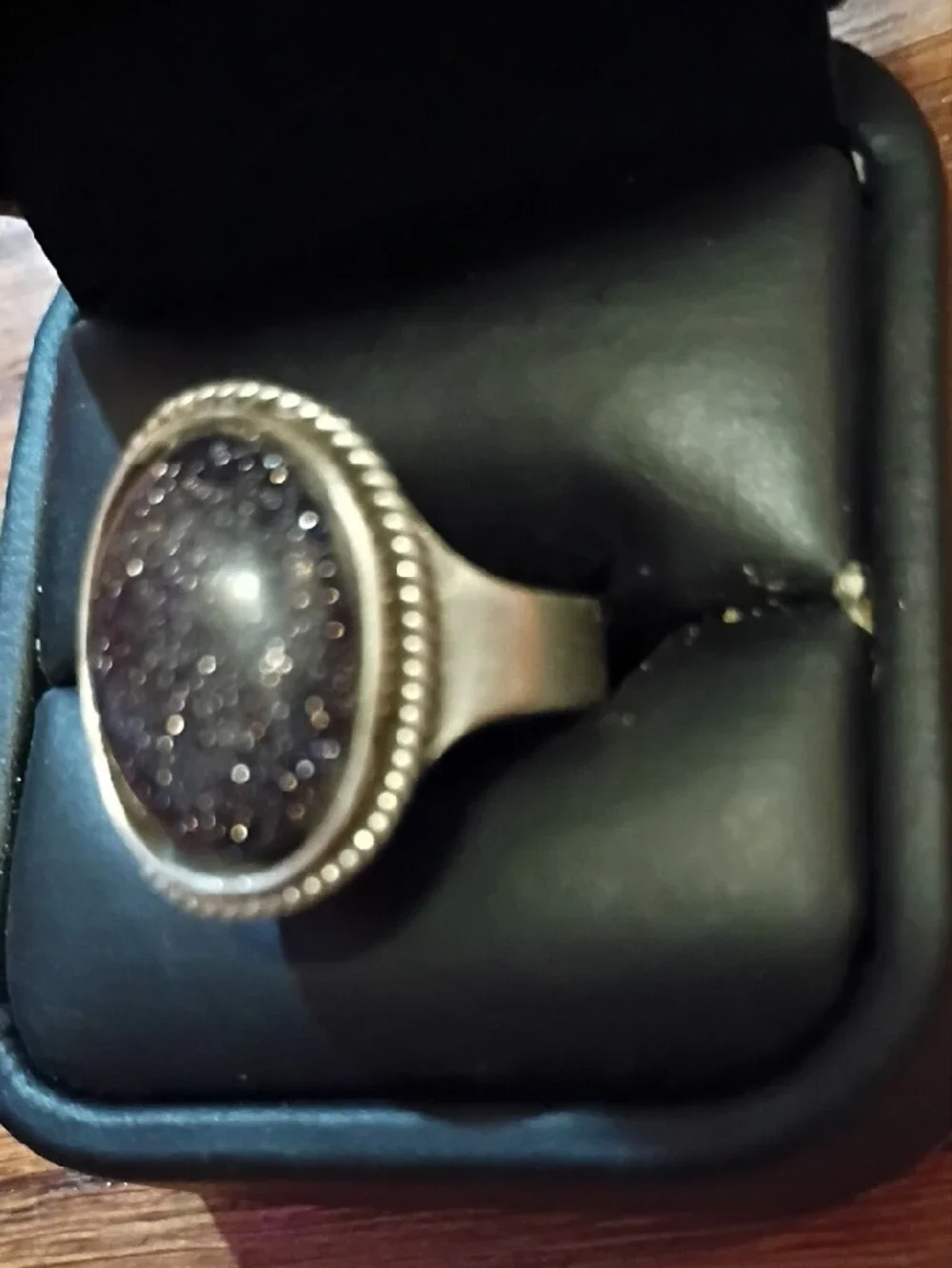 Men's Sterling Silver Ring with Sparkling Dark Purple Druzy Stone 9.5